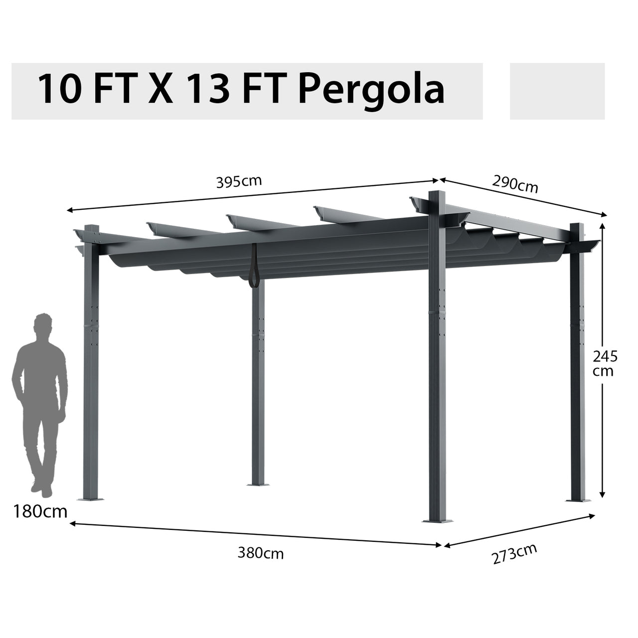 10 x 13 Feet Outdoor Aluminum Retractable Pergola Canopy Shelter - Gallery View 5 of 12