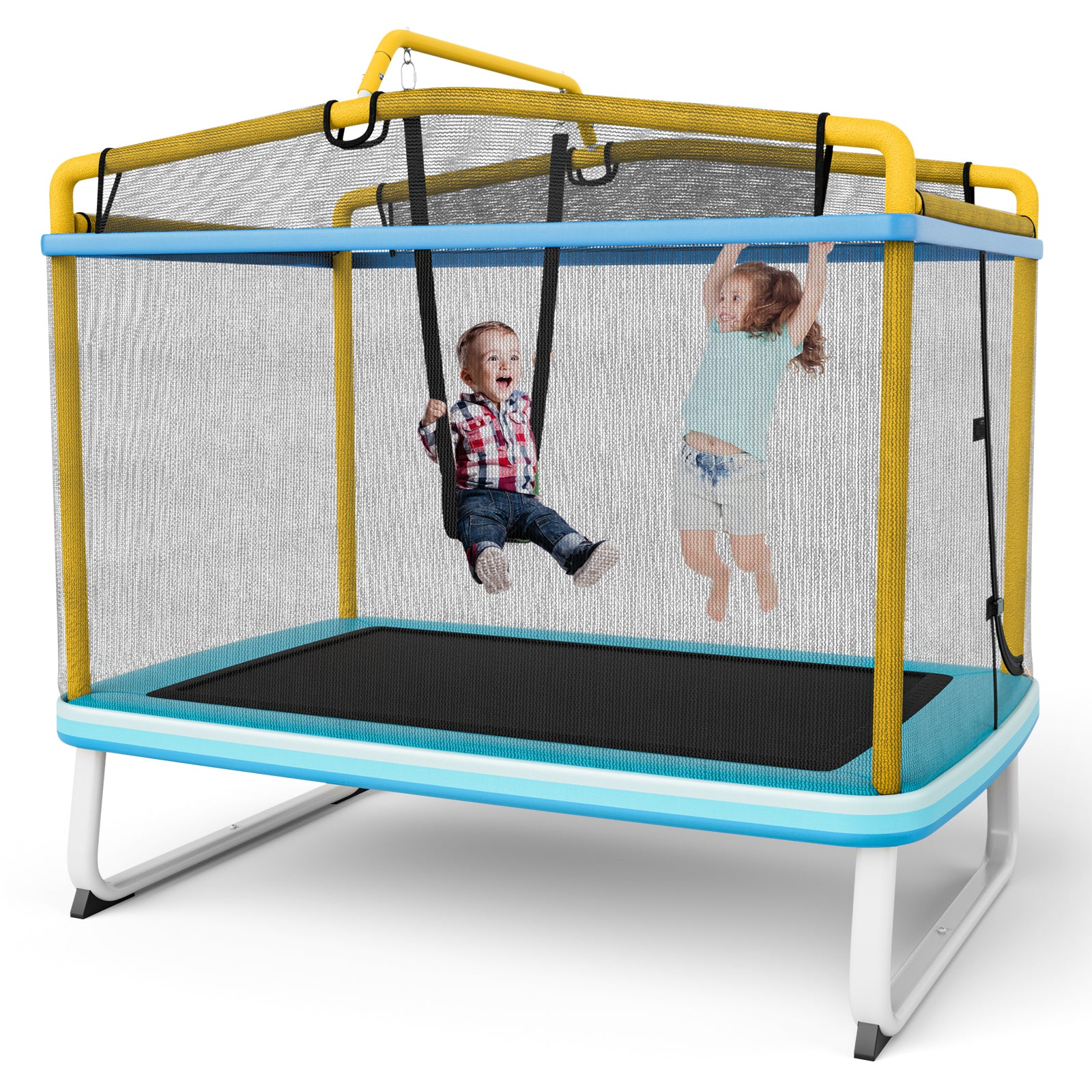 6 Feet Rectangle Trampoline with Swing Horizontal Bar and Safety Net, Yellow Trampolines Yellow at Gallery Canada