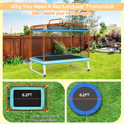 6 Feet Rectangle Trampoline with Swing Horizontal Bar and Safety Net, Orange