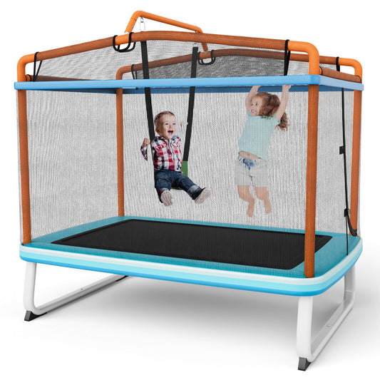 6 Feet Rectangle Trampoline with Swing Horizontal Bar and Safety Net, Orange - Gallery Canada