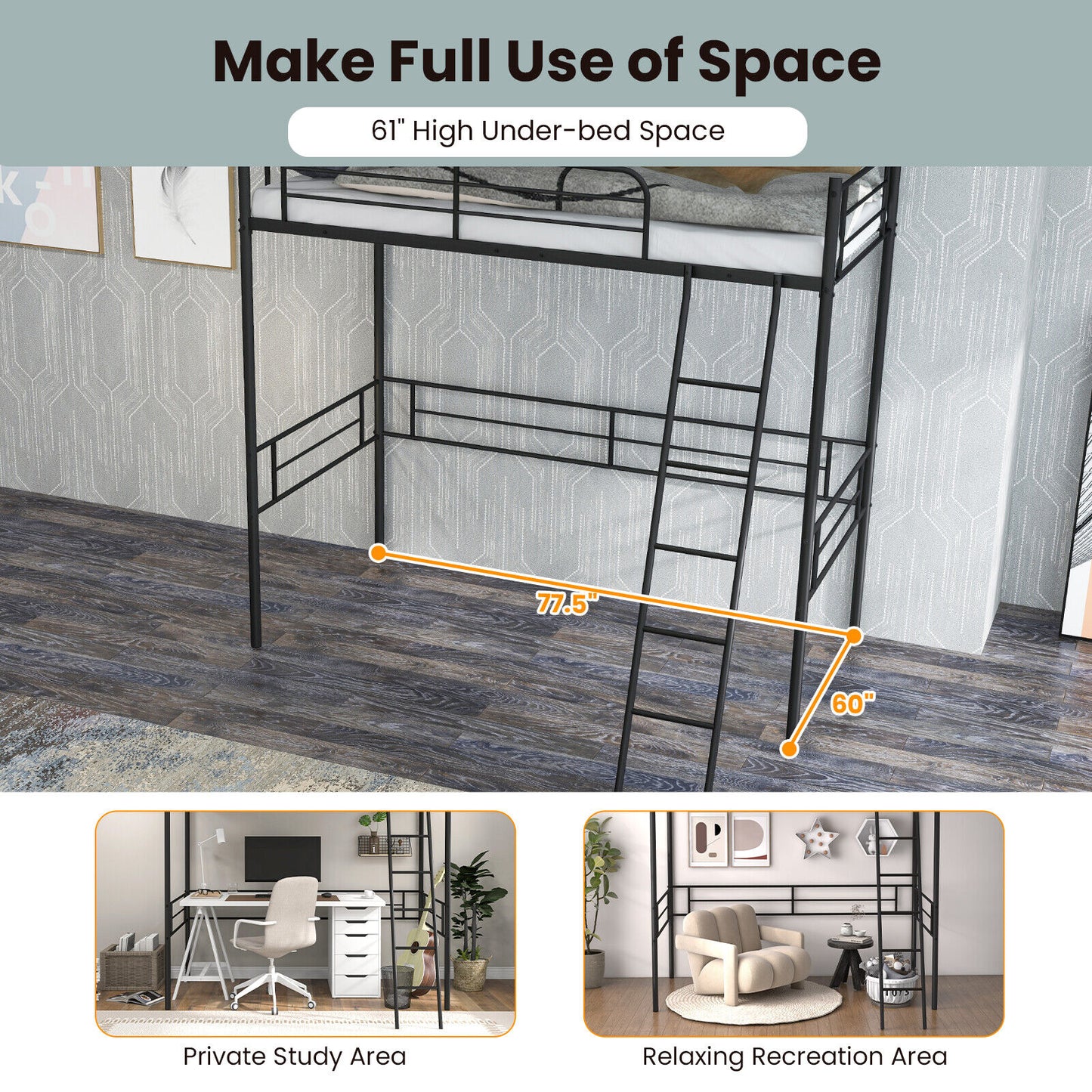 Metal Loft Twin Bed Frame, Black Bunk Bed Frame at Gallery Canada