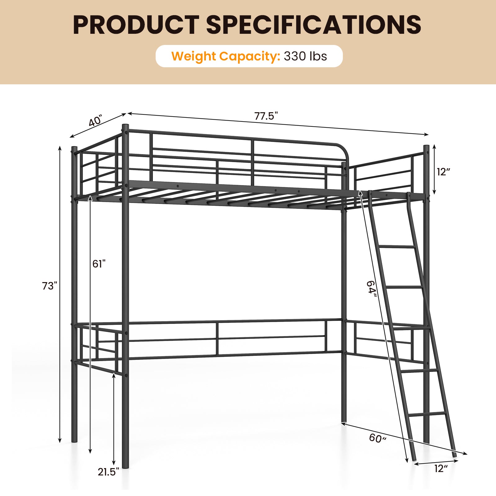 Metal Loft Twin Bed Frame, Black Bunk Bed Frame at Gallery Canada