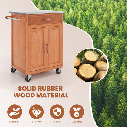 Wooden Kitchen Rolling Storage Cabinet with Stainless Steel Top, Brown Kitchen Islands & Carts at Gallery Canada