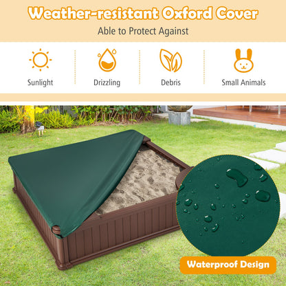 Kids Outdoor Sandbox with Oxford Cover and 4 Corner Seats, Brown - Gallery Canada