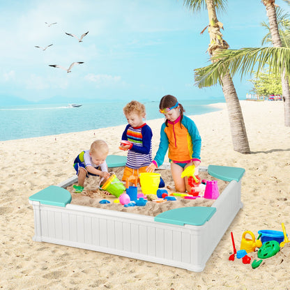Kids Outdoor Sandbox with Oxford Cover and 4 Corner Seats, White - Gallery Canada