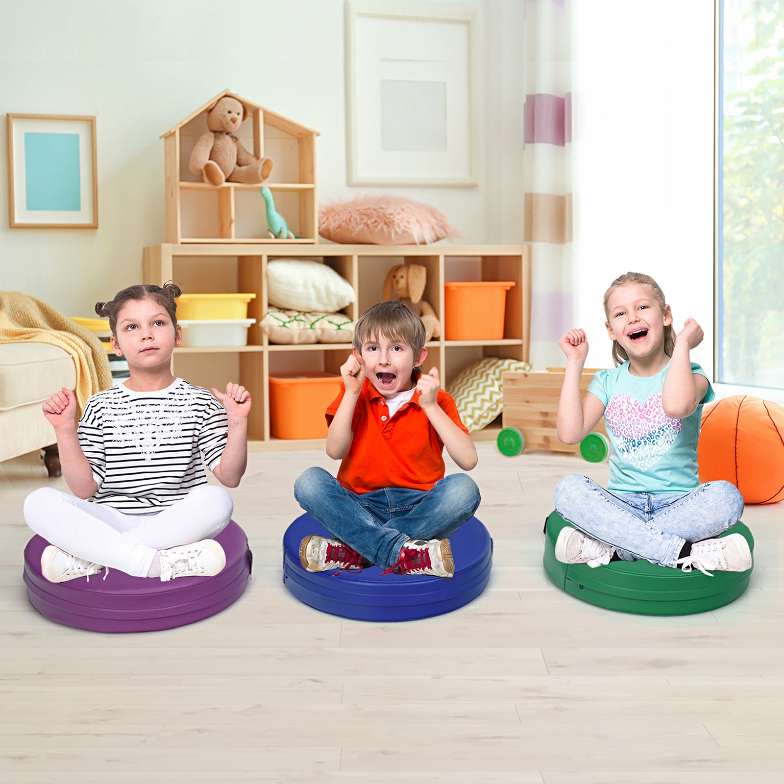 6 Pieces 15 Inch Round Toddler Floor Cushions for Kids, Multicolor Kids Chairs & Seating at Gallery Canada