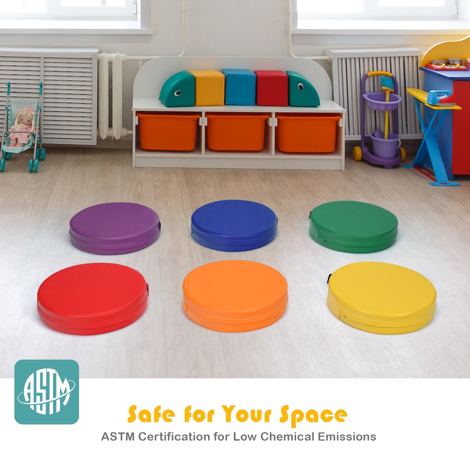 6 Pieces 15 Inch Round Toddler Floor Cushions for Kids, Multicolor Kids Chairs & Seating at Gallery Canada