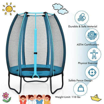 4 Feet Kids Trampoline Recreational Bounce Jumper with Enclosure Net, Blue - Gallery Canada