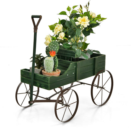 Wooden Wagon Plant Bed With Wheel for Garden Yard, Green Plant Stands at Gallery Canada