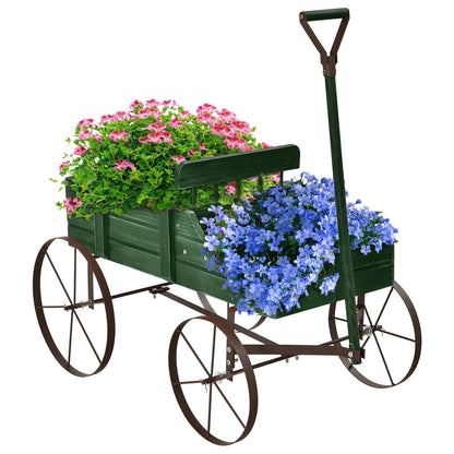 Wooden Wagon Plant Bed With Wheel, Green