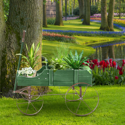 Wooden Wagon Plant Bed With Wheel for Garden Yard, Green Plant Stands at Gallery Canada