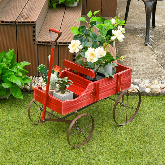 Wooden Wagon Plant Bed With Wheel for Garden Yard, Red Plant Stands Red at Gallery Canada