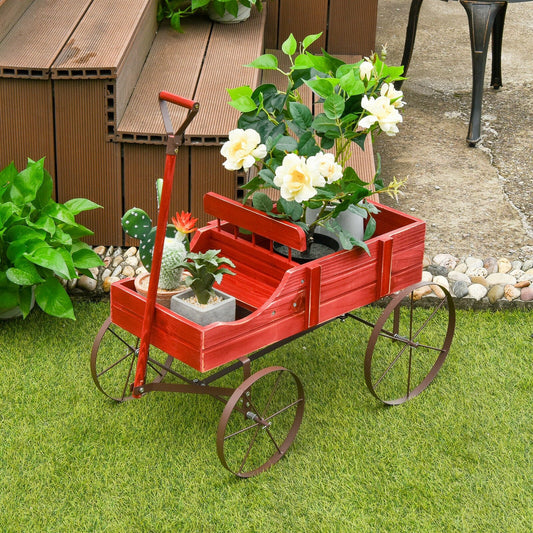 Wooden Wagon Plant Bed With Wheel for Garden Yard, Red - Gallery Canada