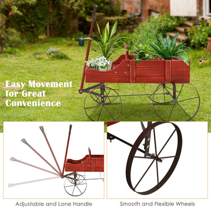 Wooden Wagon Plant Bed With Wheel for Garden Yard, Red Plant Stands at Gallery Canada