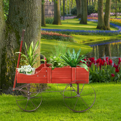 Wooden Wagon Plant Bed With Wheel for Garden Yard, Red Plant Stands at Gallery Canada