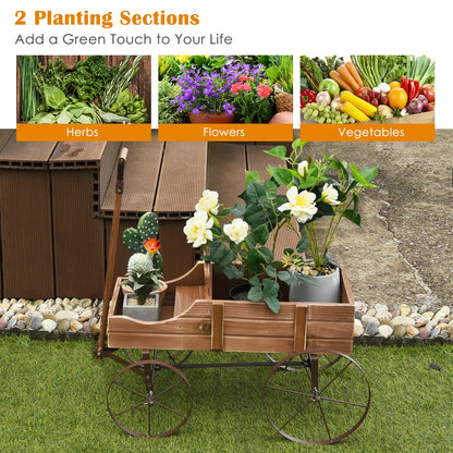 Wooden Wagon Plant Bed With Wheel for Garden Yard, Brown Plant Stands at Gallery Canada