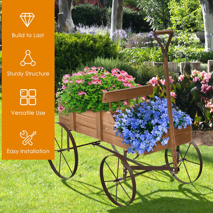 Wooden Wagon Plant Bed With Wheel for Garden Yard, Brown Plant Stands at Gallery Canada