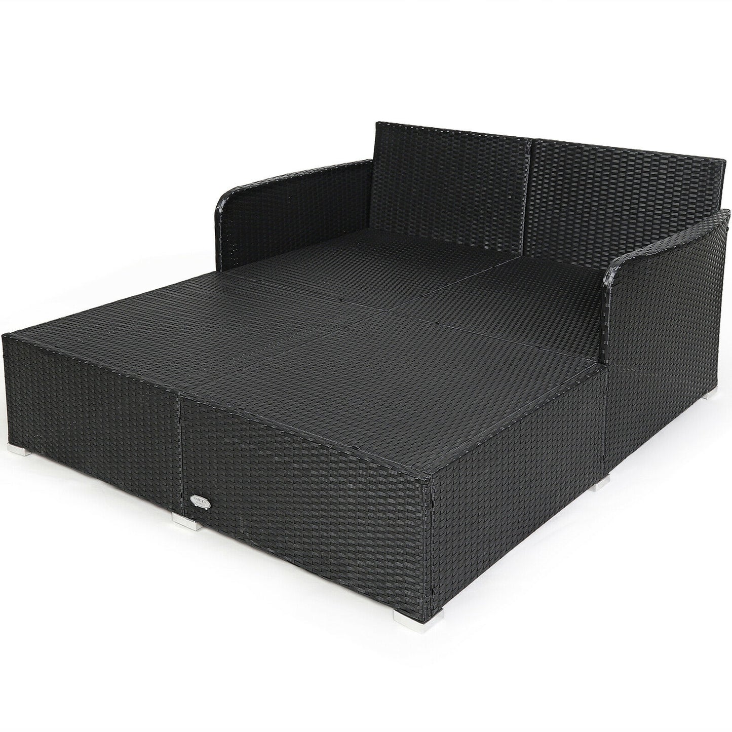 Spacious Outdoor Rattan Daybed with Upholstered Cushions and Pillows, Turquoise Outdoor Sectionals at Gallery Canada
