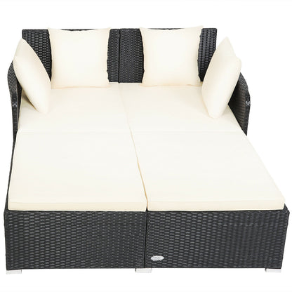 Spacious Outdoor Rattan Daybed with Upholstered Cushions and Pillows, White Outdoor Sectionals at Gallery Canada