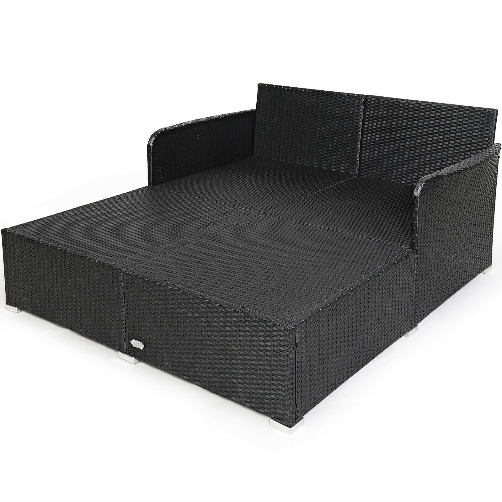 Spacious Outdoor Rattan Daybed with Upholstered Cushions and Pillows, White Outdoor Sectionals at Gallery Canada