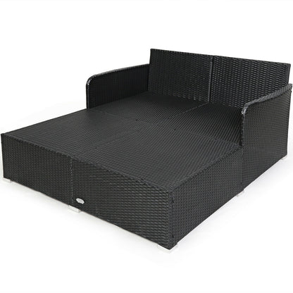 Spacious Outdoor Rattan Daybed with Upholstered Cushions and Pillows, White Outdoor Sectionals at Gallery Canada