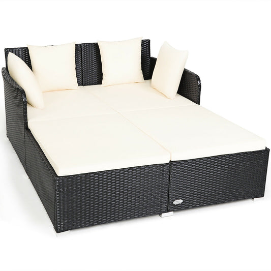 Outdoor Rattan Daybed With Upholstered Cushions, White Outdoor Sectionals White at Gallery Canada