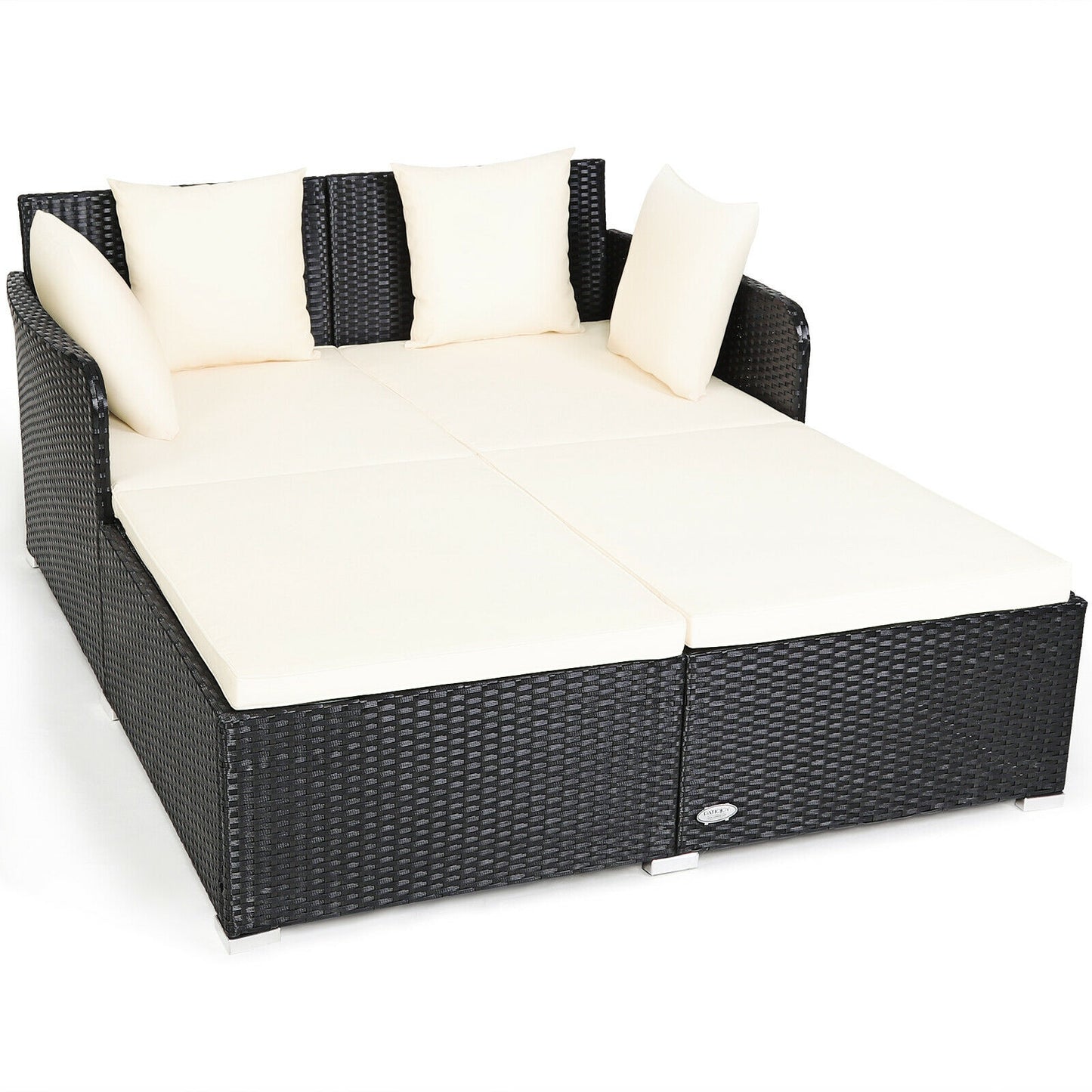 Outdoor Rattan Daybed With Upholstered Cushions, White