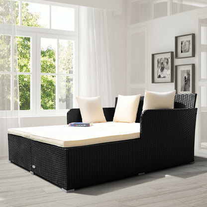 Spacious Outdoor Rattan Daybed with Upholstered Cushions and Pillows, White Outdoor Sectionals at Gallery Canada