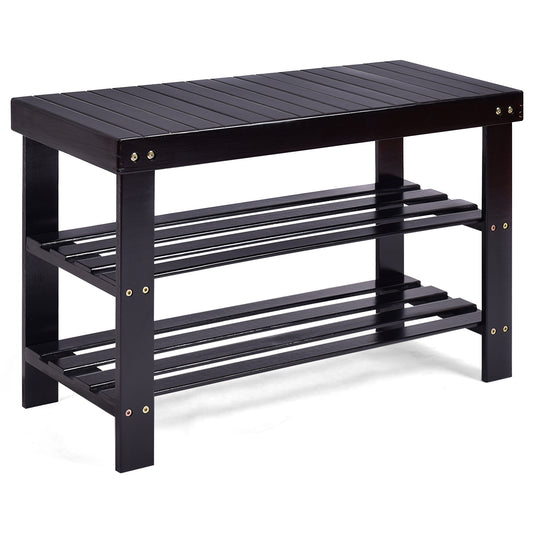 3 Tier Bamboo Bench Storage Shoe Shelf, Black Shoe Racks & Storage Benches Black at Gallery Canada