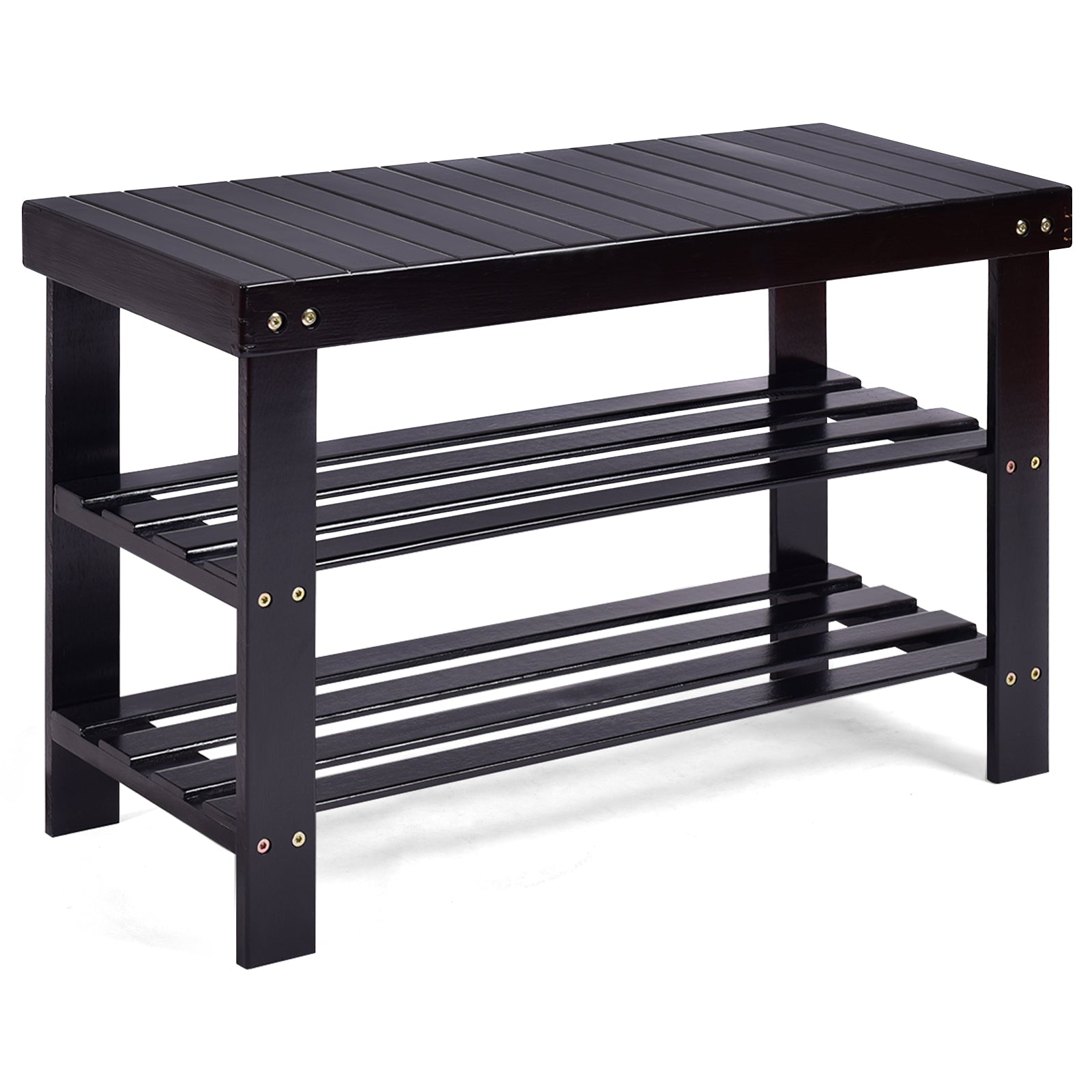 3 Tier Bamboo Bench Storage Shoe Shelf, Black Shoe Racks & Storage Benches at Gallery Canada