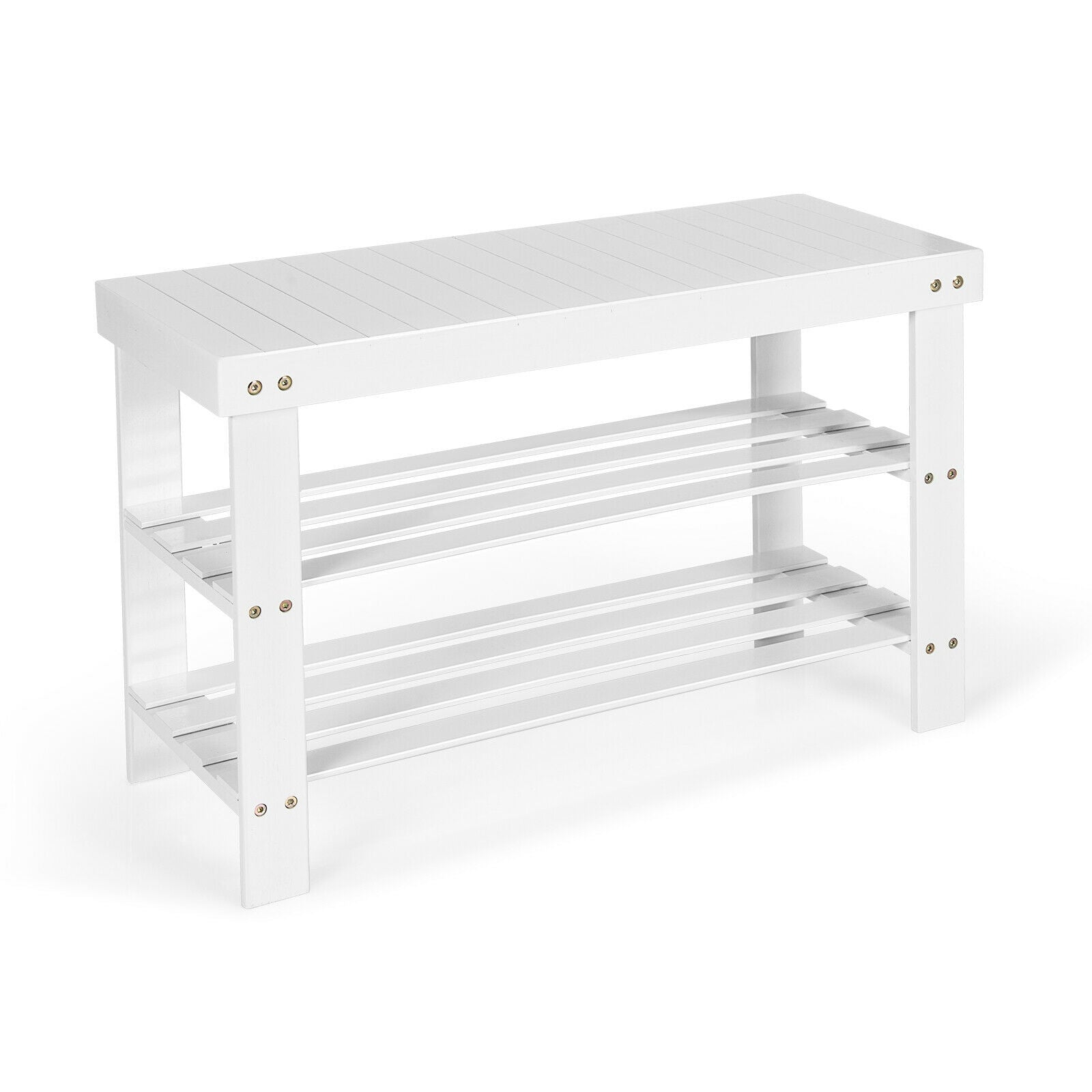 3-Tier Bamboo Shoe Bench, Holds 6 Pairs, White Shoe Racks & Storage Benches at Gallery Canada