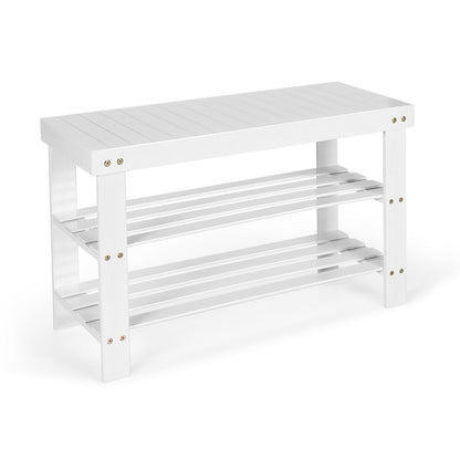 3-Tier Bamboo Shoe Bench, Holds 6 Pairs, White Shoe Racks & Storage Benches at Gallery Canada