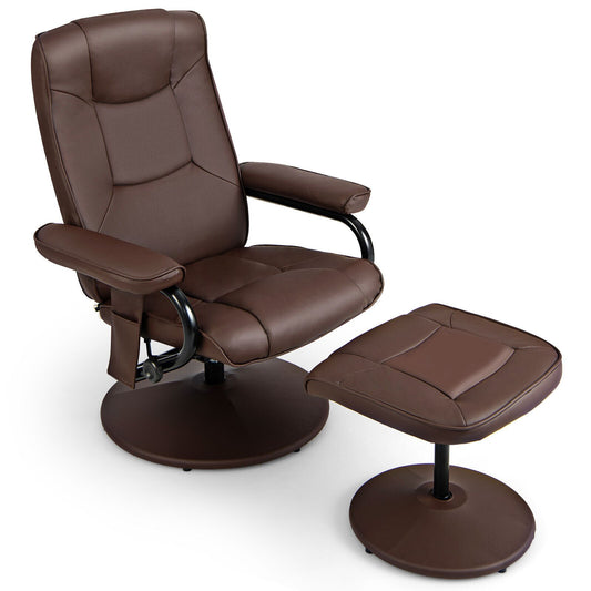 360°Swivel Massage Recliner Chair with Ottoman, Brown