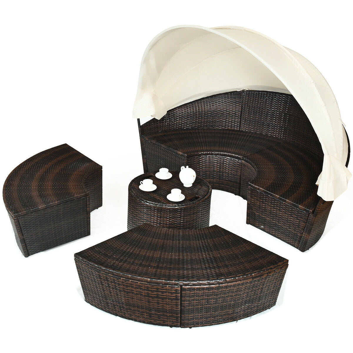 Patio Round Daybed Rattan Furniture Sets with Canopy, White Patio Furniture Sets at Gallery Canada