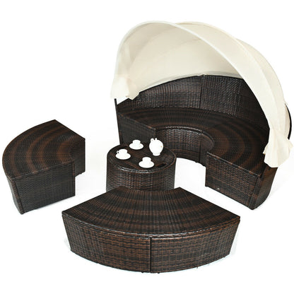 Patio Round Daybed Rattan Furniture Sets with Canopy, White Patio Furniture Sets at Gallery Canada