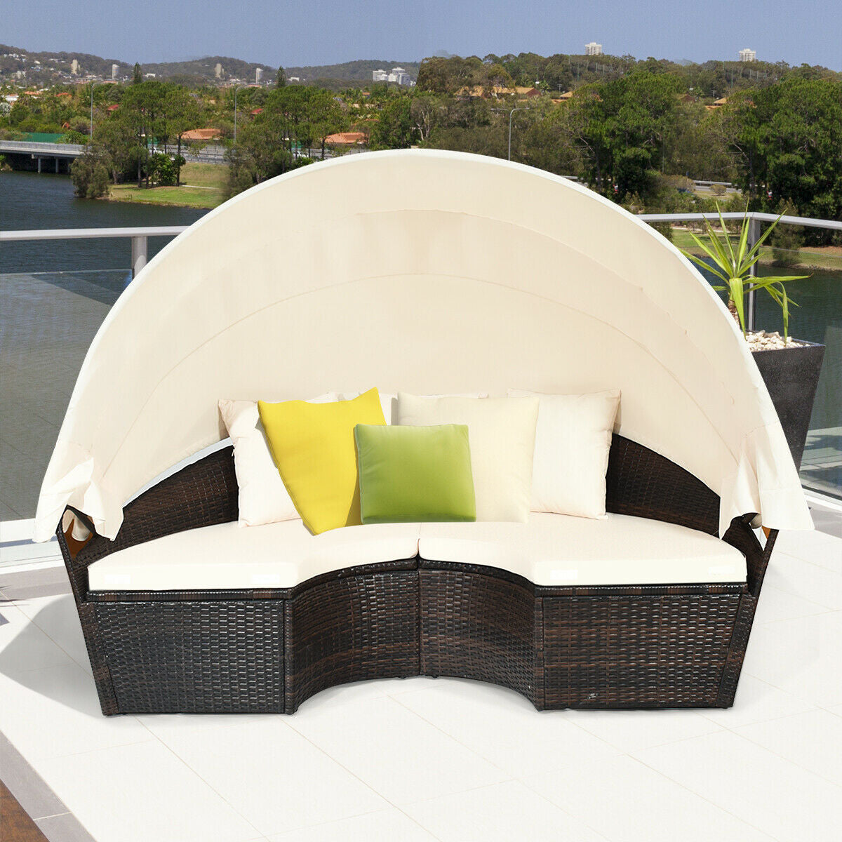 Patio Round Daybed Rattan Furniture Sets with Canopy, White Patio Furniture Sets at Gallery Canada