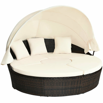 Patio Round Daybed Rattan Furniture Sets with Canopy, White Patio Furniture Sets White at Gallery Canada