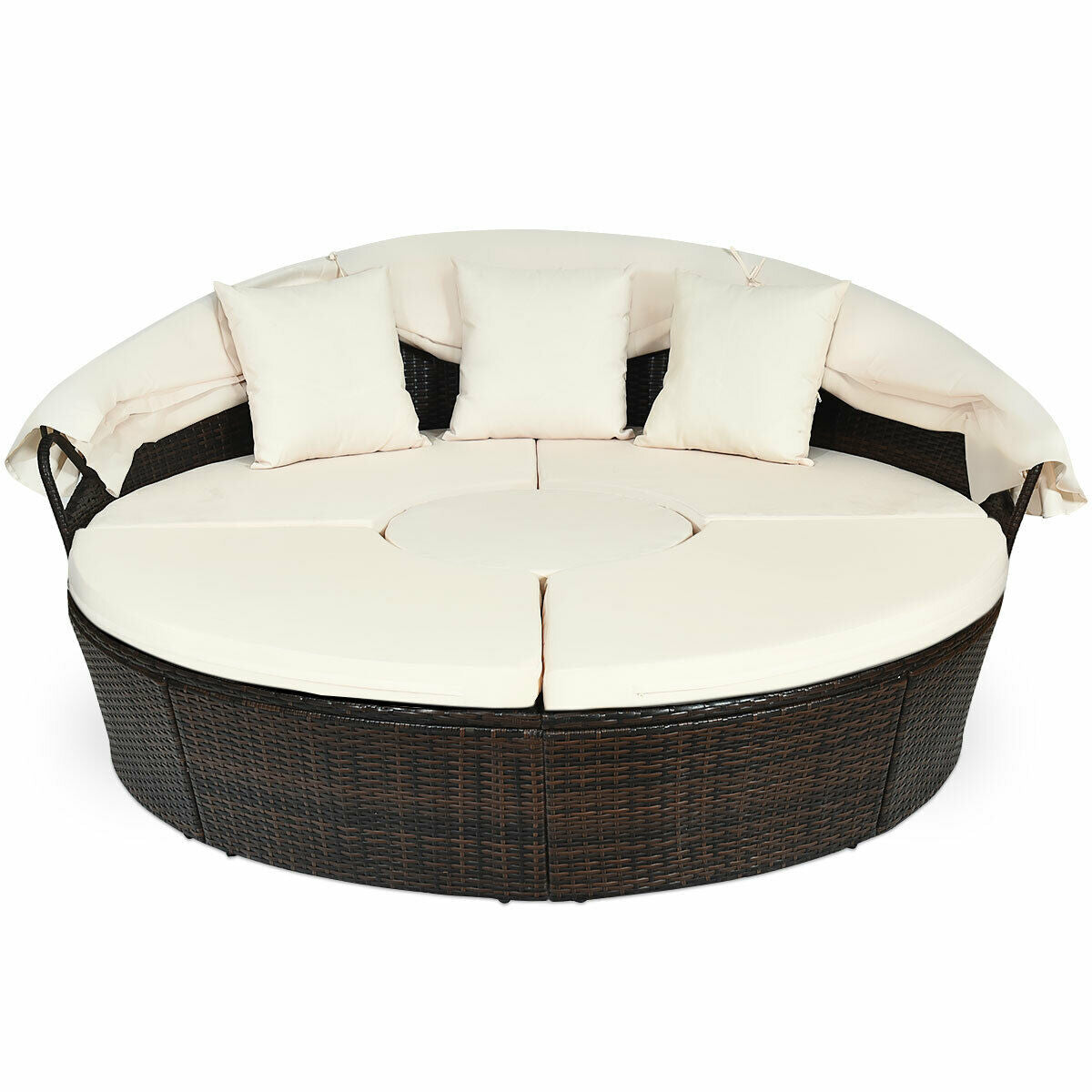 Patio Round Daybed Rattan Furniture Sets with Canopy, White Patio Furniture Sets at Gallery Canada