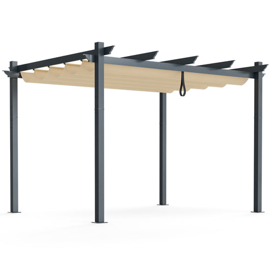 10x12 Feet Aluminum Retractable Pergola Canopy, Beige Gazebos Beige at Gallery Canada