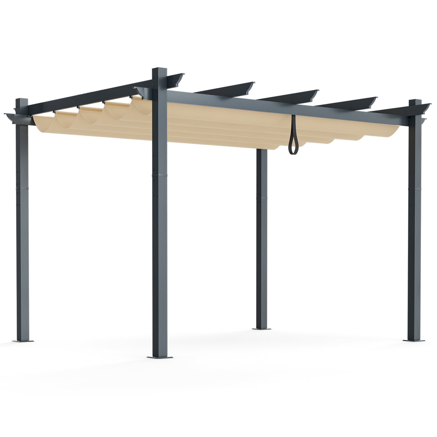 10 x 12 Feet Outdoor Aluminum Retractable Pergola Canopy Shelter Grape Trellis, Beige Gazebos Beige at Gallery Canada