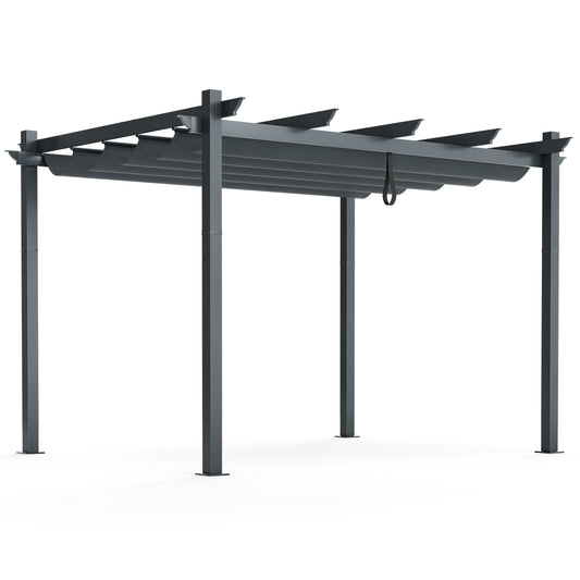 10 x 12 Feet Aluminum Retractable Pergola Canopy, Gray Gazebos Gray at Gallery Canada