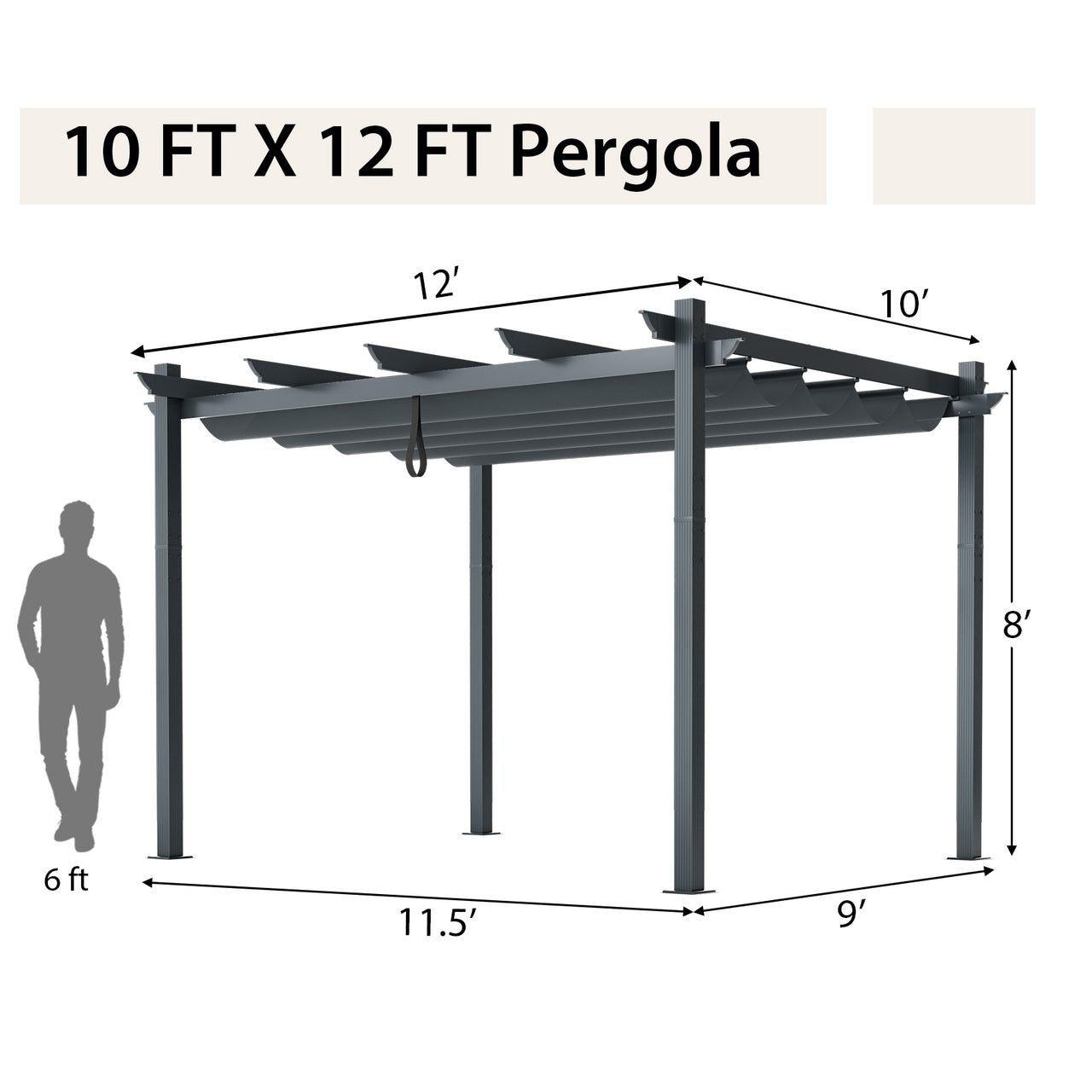 10 x 12 Feet Outdoor Aluminum Retractable Pergola Canopy Shelter Grape Trellis - Gallery View 5 of 12