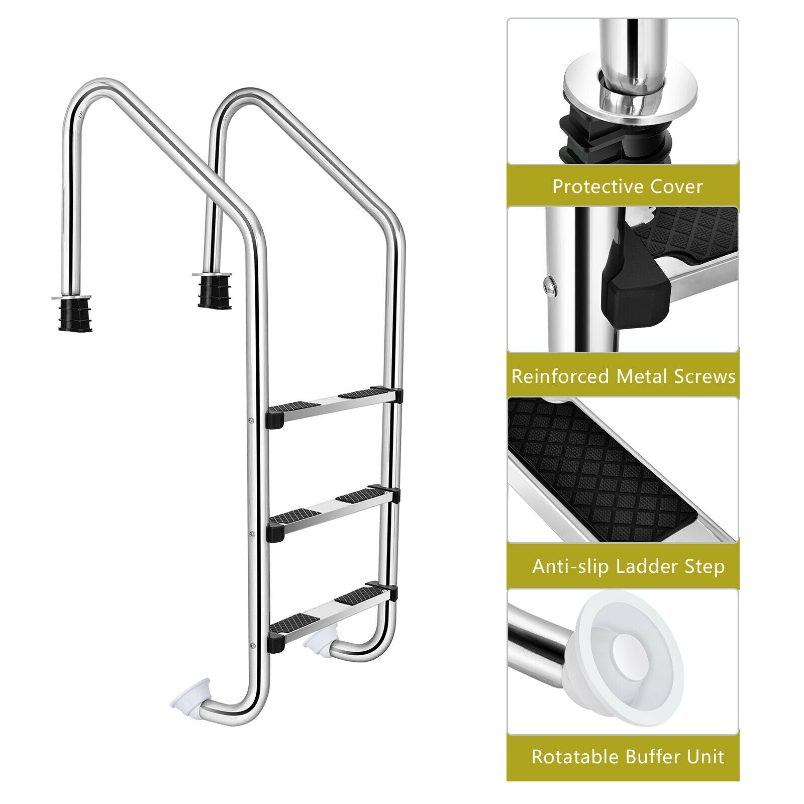 3-Step Stainless Steel Swimming Pool Ladder with Anti-Slip Step, Silver Swimming Pools at Gallery Canada