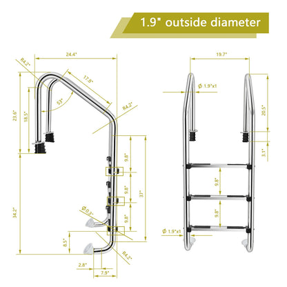 3-Step Stainless Steel Swimming Pool Ladder with Anti-Slip Step, Silver Swimming Pools at Gallery Canada