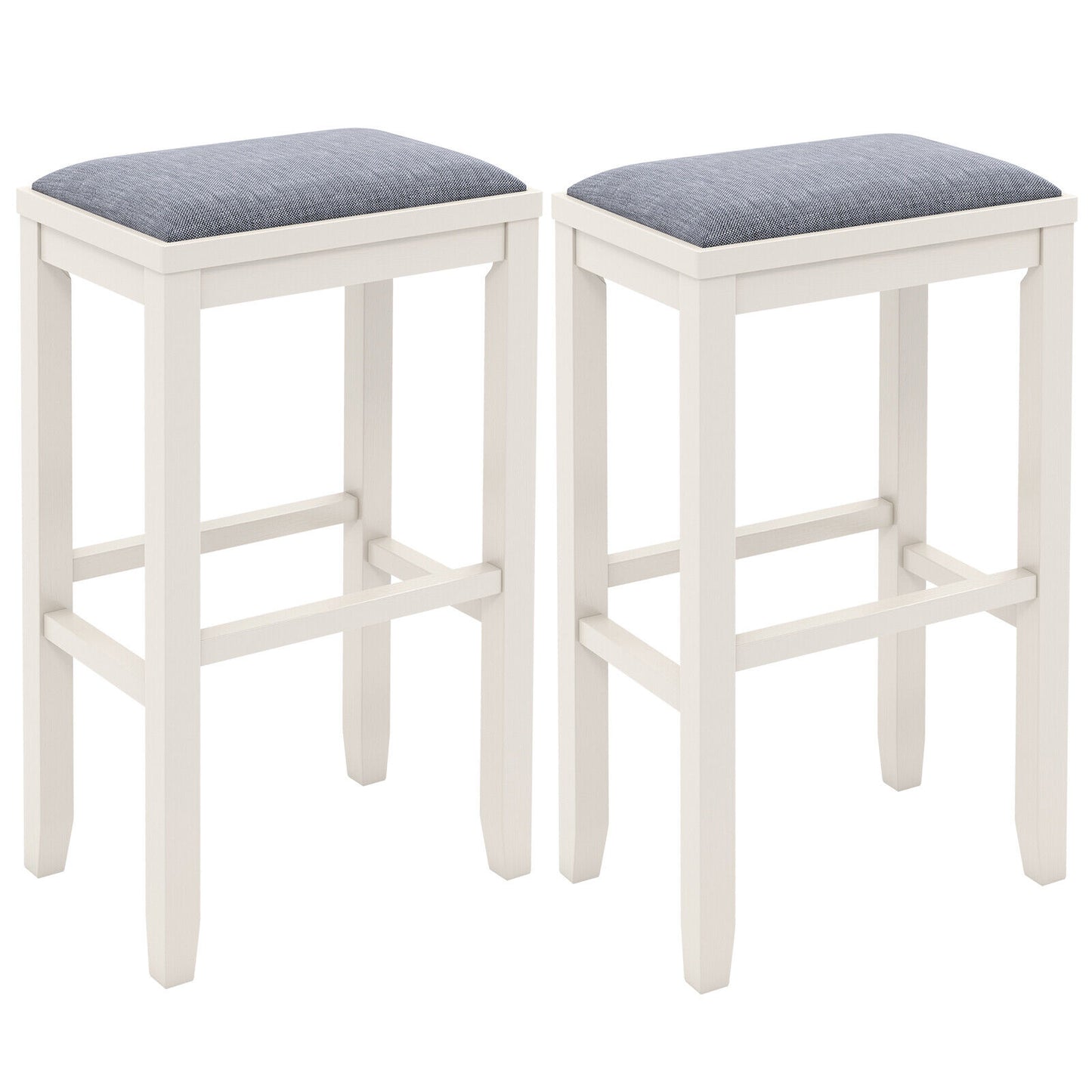2 Pieces 31 Inch Upholstered Bar Stool Set with Solid Rubber Wood Frame and Footres-Griege, White Bar Stools at Gallery Canada