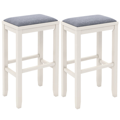 2 Pieces 31 Inch Upholstered Bar Stool Set with Solid Rubber Wood Frame and Footres-Griege, White Bar Stools at Gallery Canada