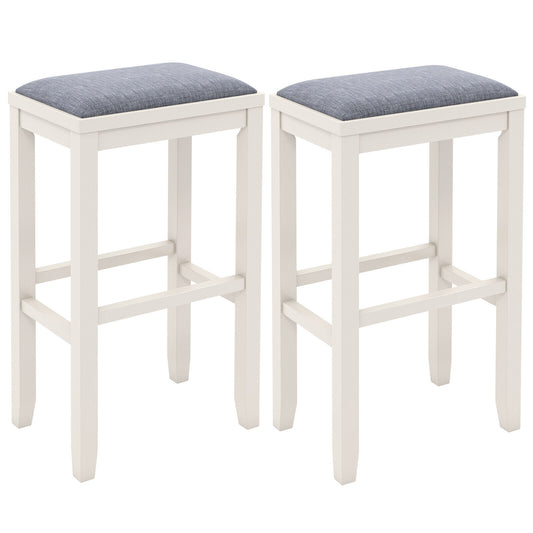 31 Inch Upholstered Bar Stool Set, Solid Rubber Wood Frame, White, Griege Bar Stools White at Gallery Canada