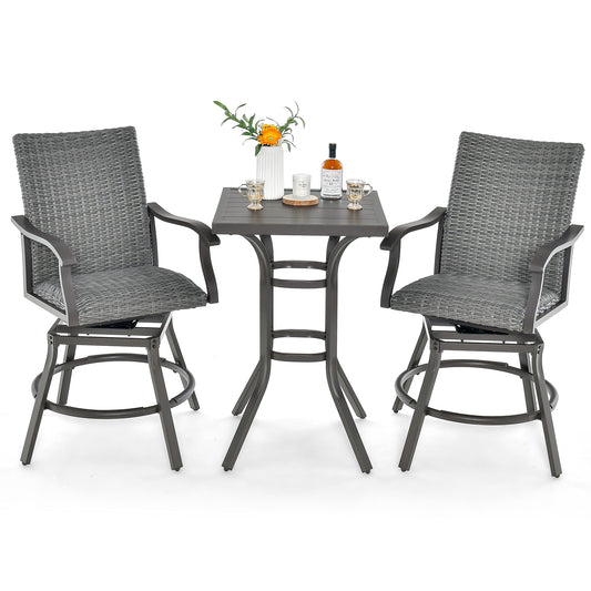 3 Pieces Swivel Bar Set with 4D Air Fiber Cushion, Gray Patio Bar Furniture Gray at Gallery Canada