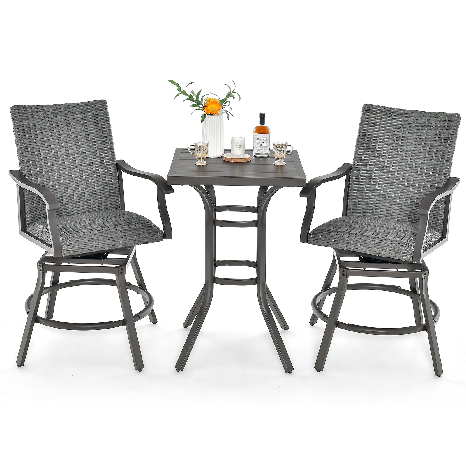 3 Piece Swivel Bar Set, 4D Air Fiber Cushion, Gray Patio Bar Furniture Gray at Gallery Canada