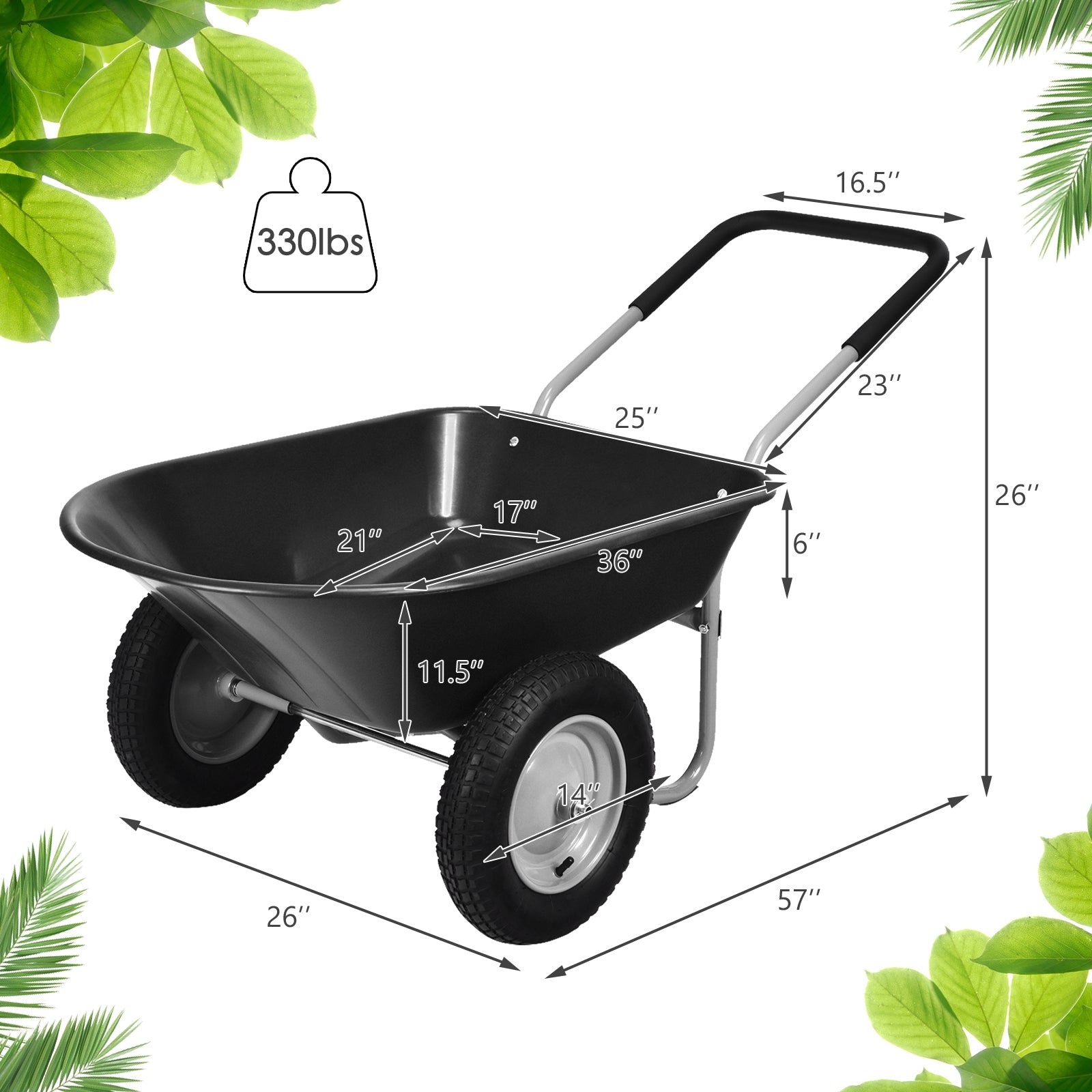 2 Tire Wheelbarrow Garden Cart Heavy-duty Dolly Utility Cart, Black Garden Carts at Gallery Canada